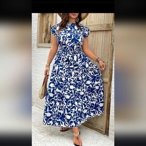 SHEIN Navy and White Floral Maxi Dress XL
